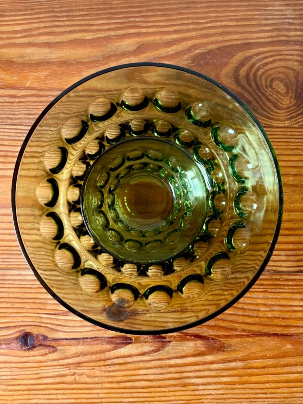 Vintage Anchor Hocking Avocado Green Bubble Glass Chip & Dip Bowl Set - Picture 4 of 9